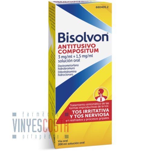 BISOLVON ANTITUSIVO COMPOSITUM 3 mg/ml + 1,5 mg/ml SOLUCION ORAL , 1 frasco de 200 ml