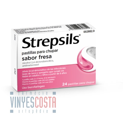 STREPSILS PASTILLAS PARA CHUPAR SABOR FRESA, 24 pastillas