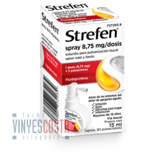 STREFEN SPRAY 8,75 MG/DOSIS SOLUCION PARA PULVERIZACION BUCAL SABOR MIEL Y LIMON 1 frasco de 15 ml