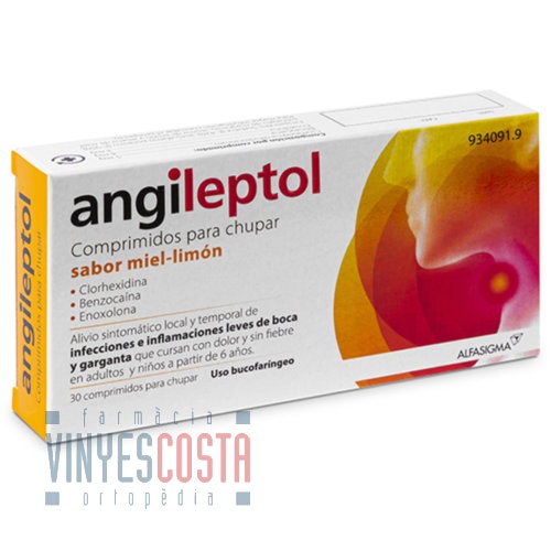 ANGILEPTOL COMPRIMIDOS PARA CHUPAR SABOR MIEL-LIMÓN, 30 comprimidos