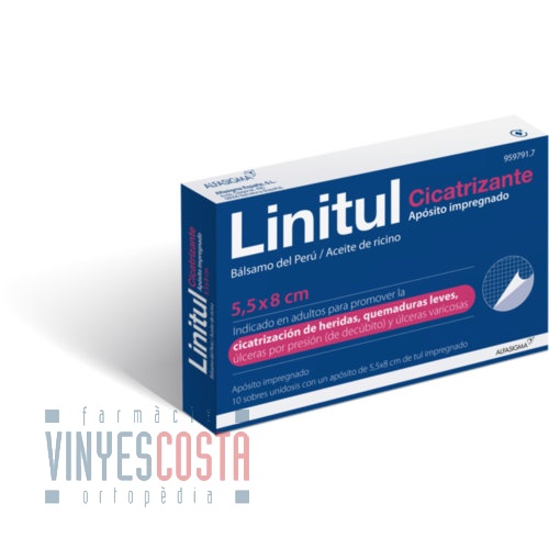 LINITUL APOSITO IMPREGNADO, 10 apósitos de 5,5 x 8 cm