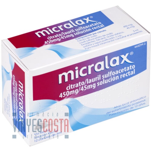 MICRALAX CITRATO/LAURIL SULFOACETATO 450 mg/45 mg solucion rectal , 4 enemas