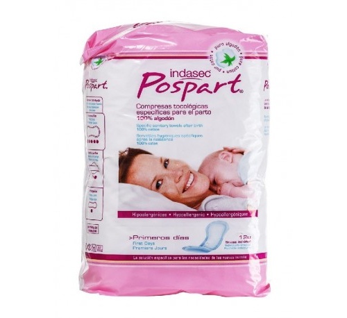 Compresas Higienicas Femeninas Posparto Indasec Primeros Dias Algodon (12 U)
