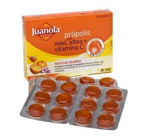 Juanola propolis miel altea y vitamina c  24 pastillas de goma sabor naranja